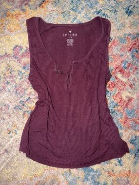 aerie Plum Ribbed Henley Tank